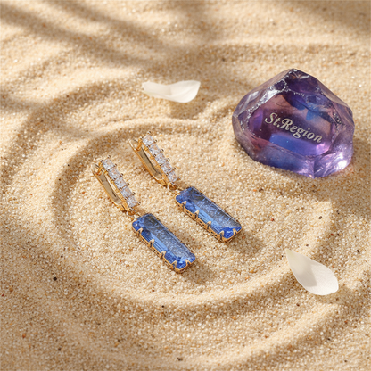 Light Blue Crystal & Goldtone Baguette Huggie Earrings