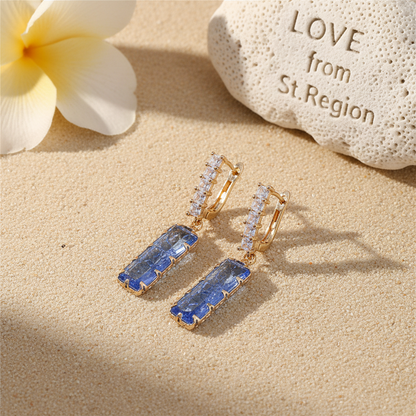 Light Blue Crystal & Goldtone Baguette Huggie Earrings