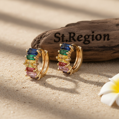 Green Multicolor Crystal & Goldtone Huggie Earrings