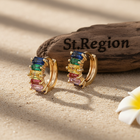 Green Multicolor Crystal & Goldtone Huggie Earrings