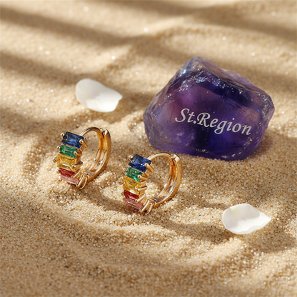Green Multicolor Crystal & Goldtone Huggie Earrings