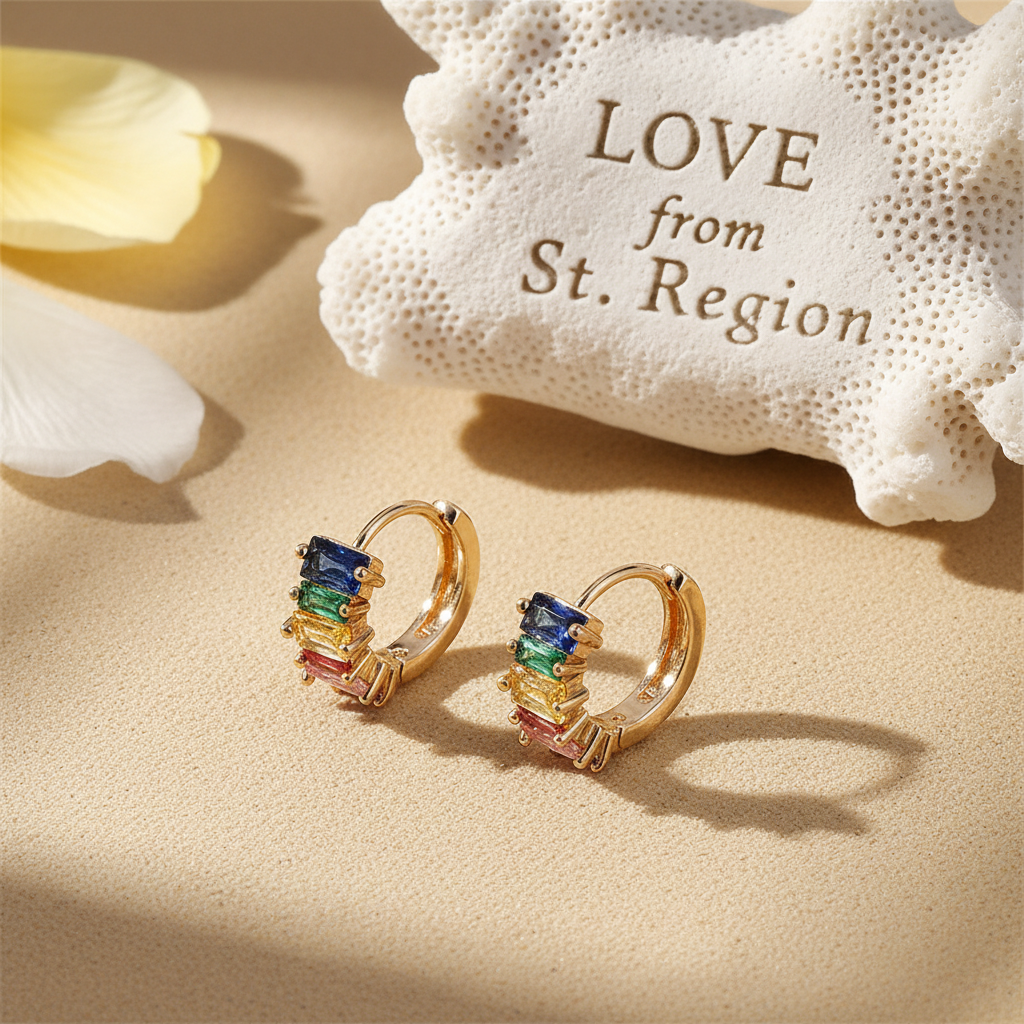 Green Multicolor Crystal & Goldtone Huggie Earrings