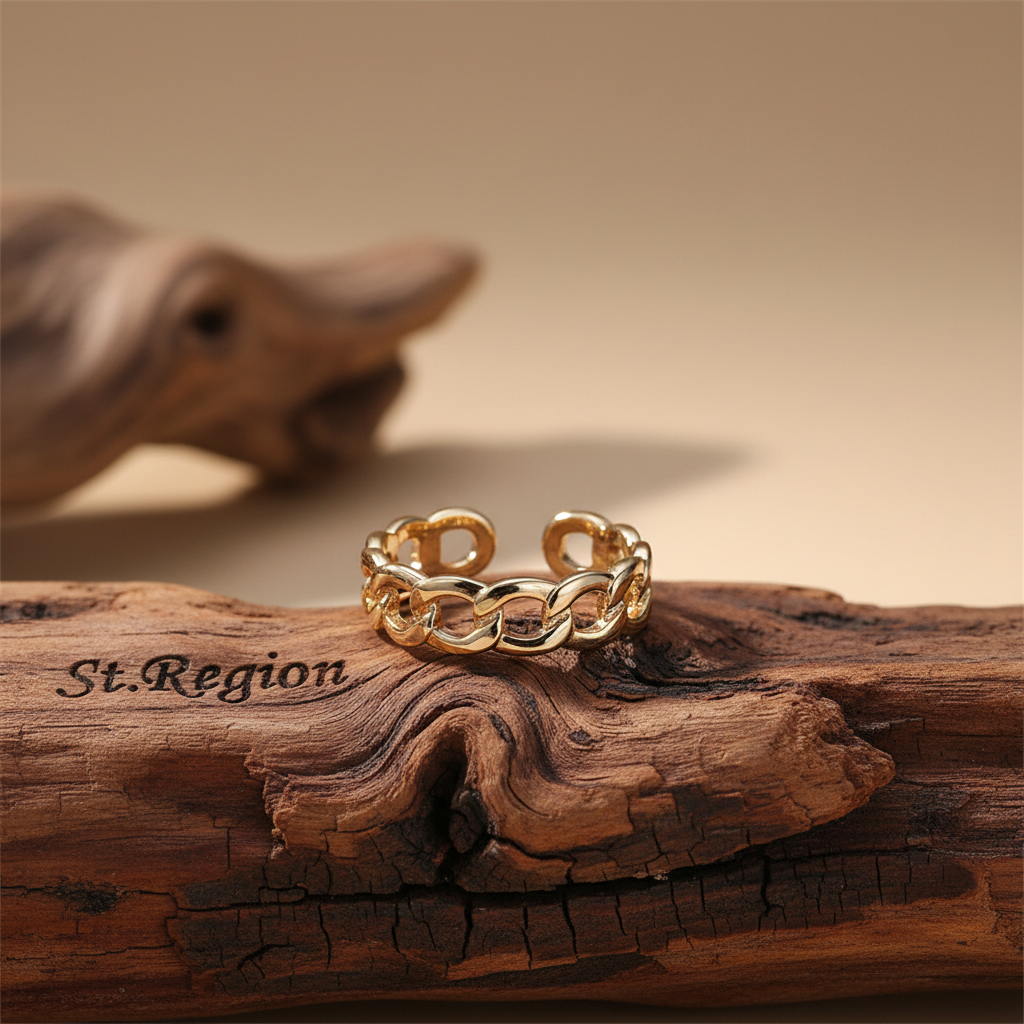 Goldtone Curb Chain Adjustable Ring