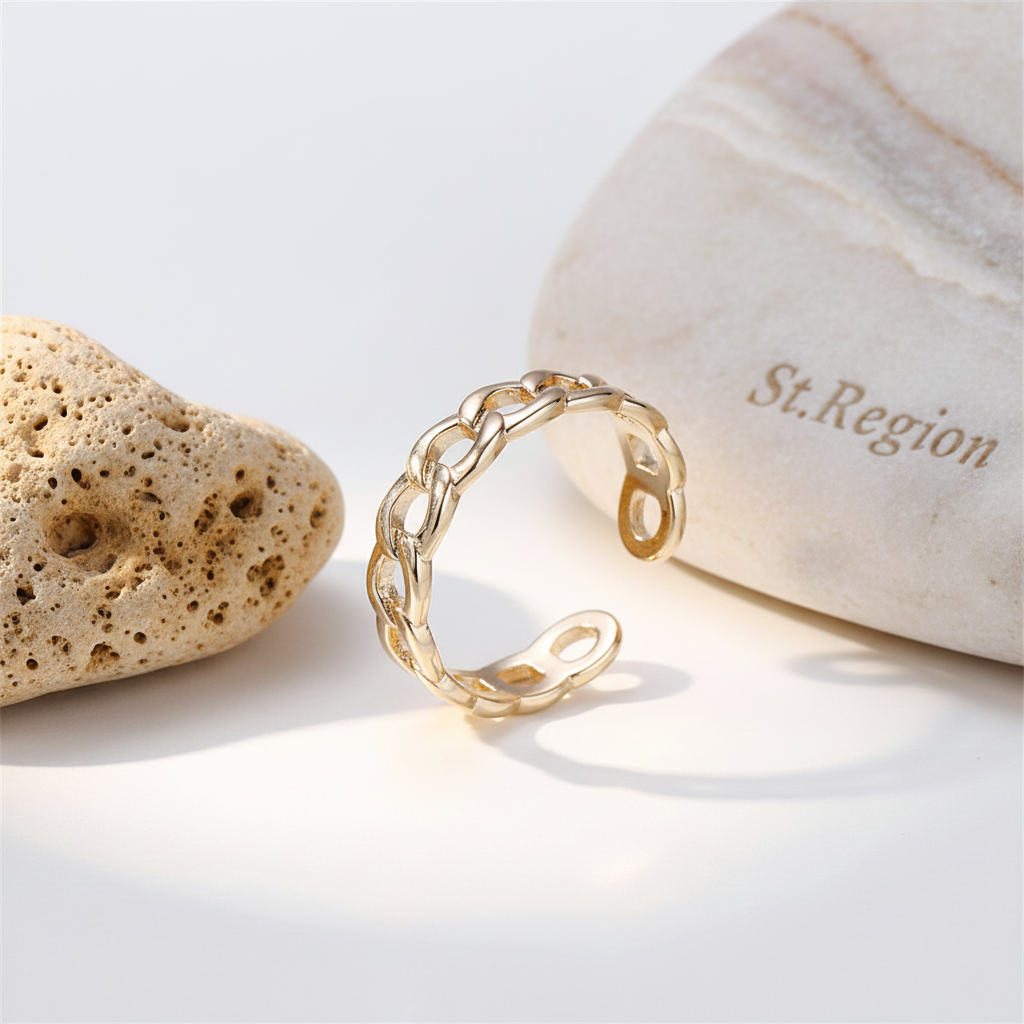 Goldtone Curb Chain Adjustable Ring