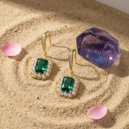 Green Crystal & Cubic Zirconia Rectangle Drop Earrings
