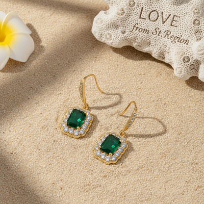 Green Crystal & Cubic Zirconia Rectangle Drop Earrings