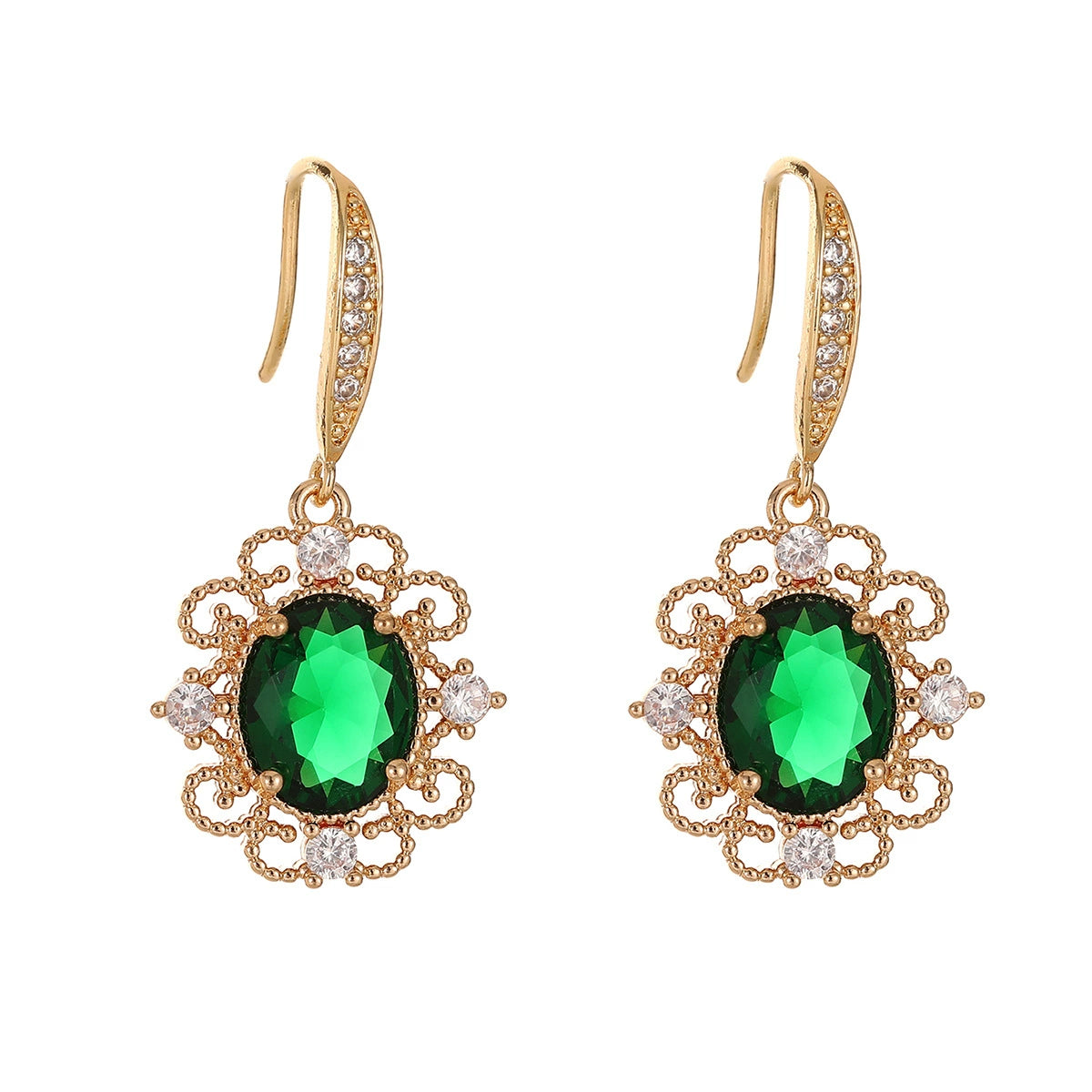 Green Crystal & Cubic Zirconia Goldtone Oval-Cut Flower Hook Earrings