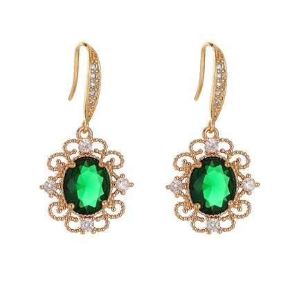 Green Crystal & Cubic Zirconia Goldtone Oval-Cut Flower Hook Earrings