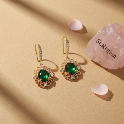 Green Crystal & Cubic Zirconia Goldtone Oval-Cut Flower Hook Earrings