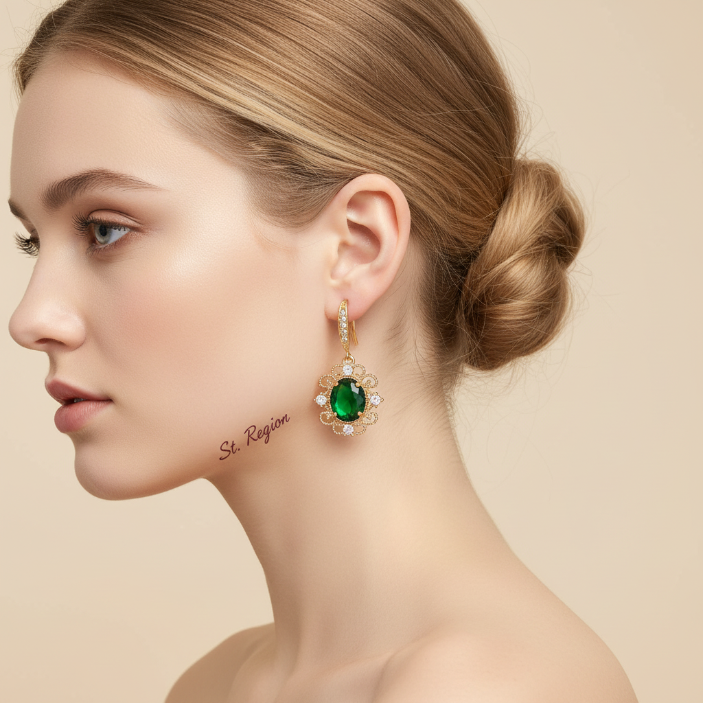 Green Crystal & Cubic Zirconia Goldtone Oval-Cut Flower Hook Earrings