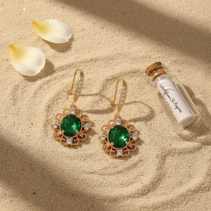 Green Crystal & Cubic Zirconia Goldtone Oval-Cut Flower Hook Earrings