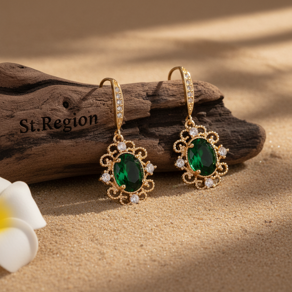 Green Crystal & Cubic Zirconia Goldtone Oval-Cut Flower Hook Earrings