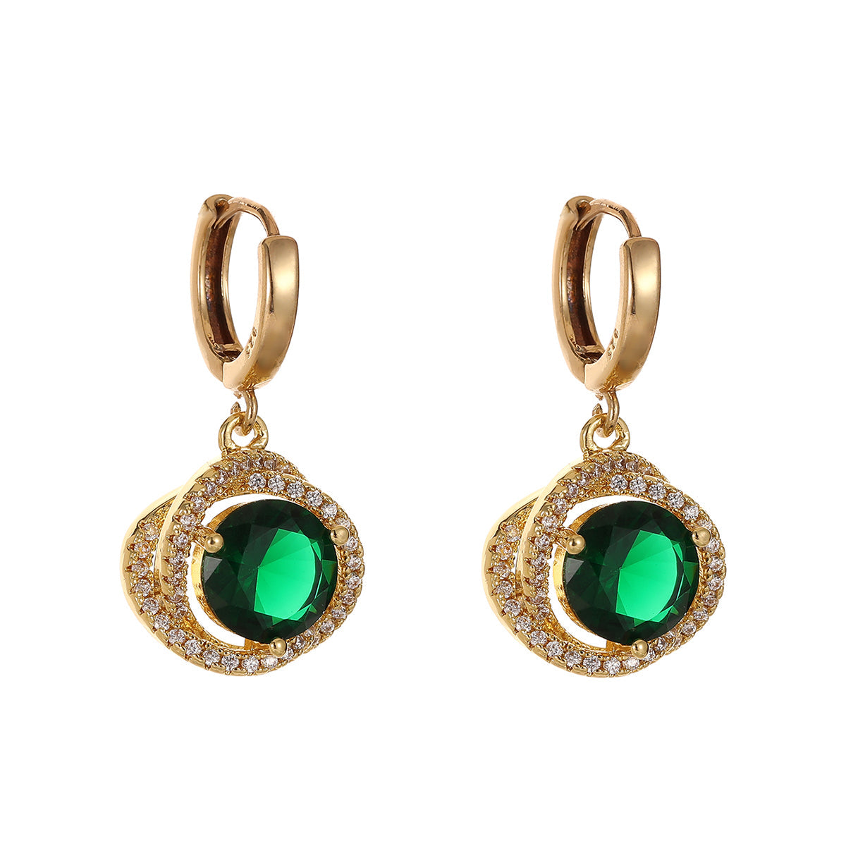 Green Crystal & Cubic Zirconia Goldtone Halo Round Huggie Earrings