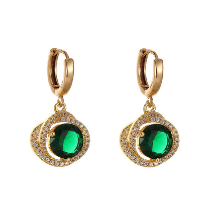 Green Crystal & Cubic Zirconia Goldtone Halo Round Huggie Earrings