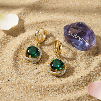 Green Crystal & Cubic Zirconia Goldtone Halo Round Huggie Earrings