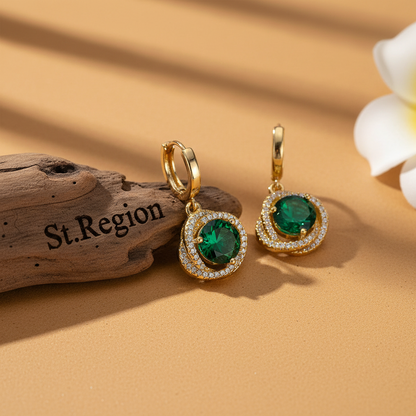 Green Crystal & Cubic Zirconia Goldtone Halo Round Huggie Earrings