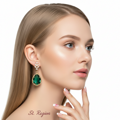 Green Crystal & Cubic Zirconia Drop Huggie Earring