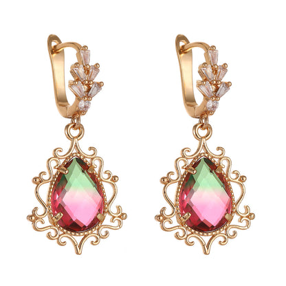 Red Crystal & Goldtone Drop Huggie Earrings