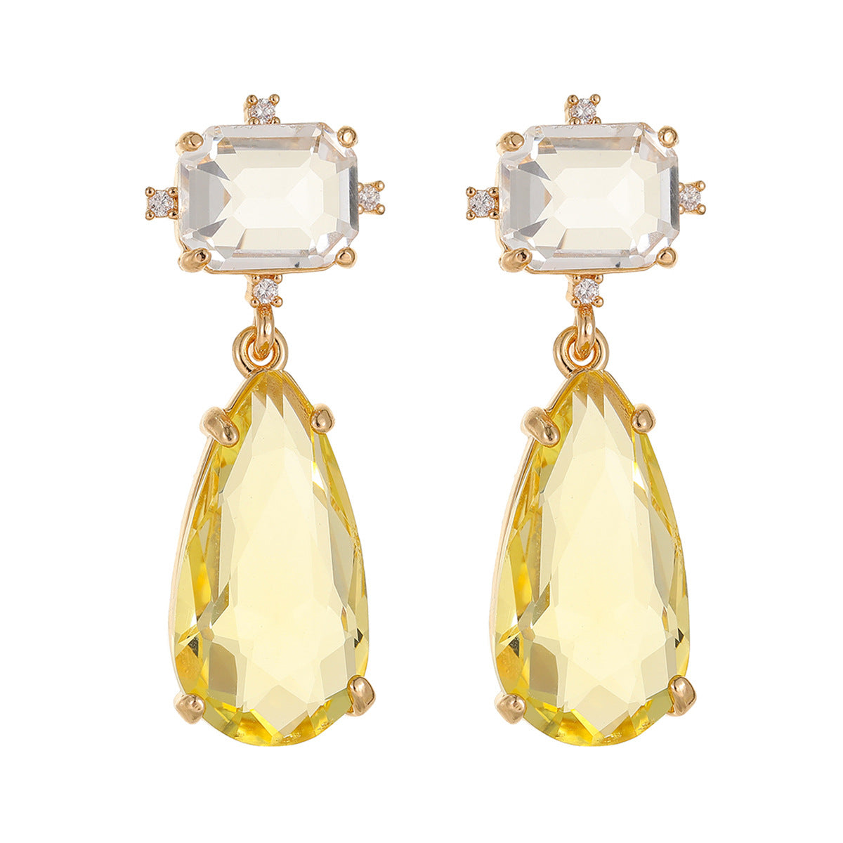Yellow Crystal & Cubic Zirconia Goldtone Rectangle Drop Earrings