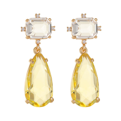 Yellow Crystal & Cubic Zirconia Goldtone Rectangle Drop Earrings