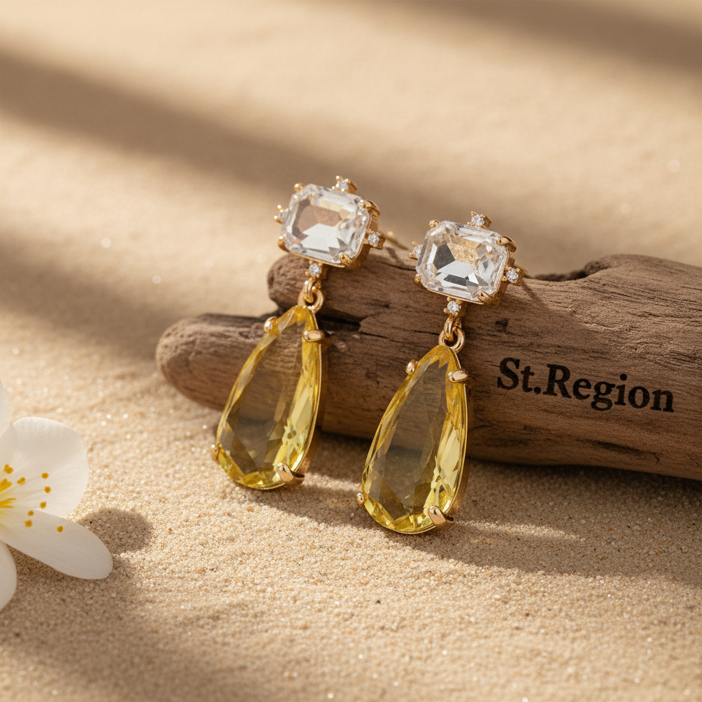 Yellow Crystal & Cubic Zirconia Goldtone Rectangle Drop Earrings
