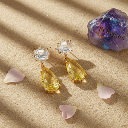 Yellow Crystal & Cubic Zirconia Goldtone Rectangle Drop Earrings