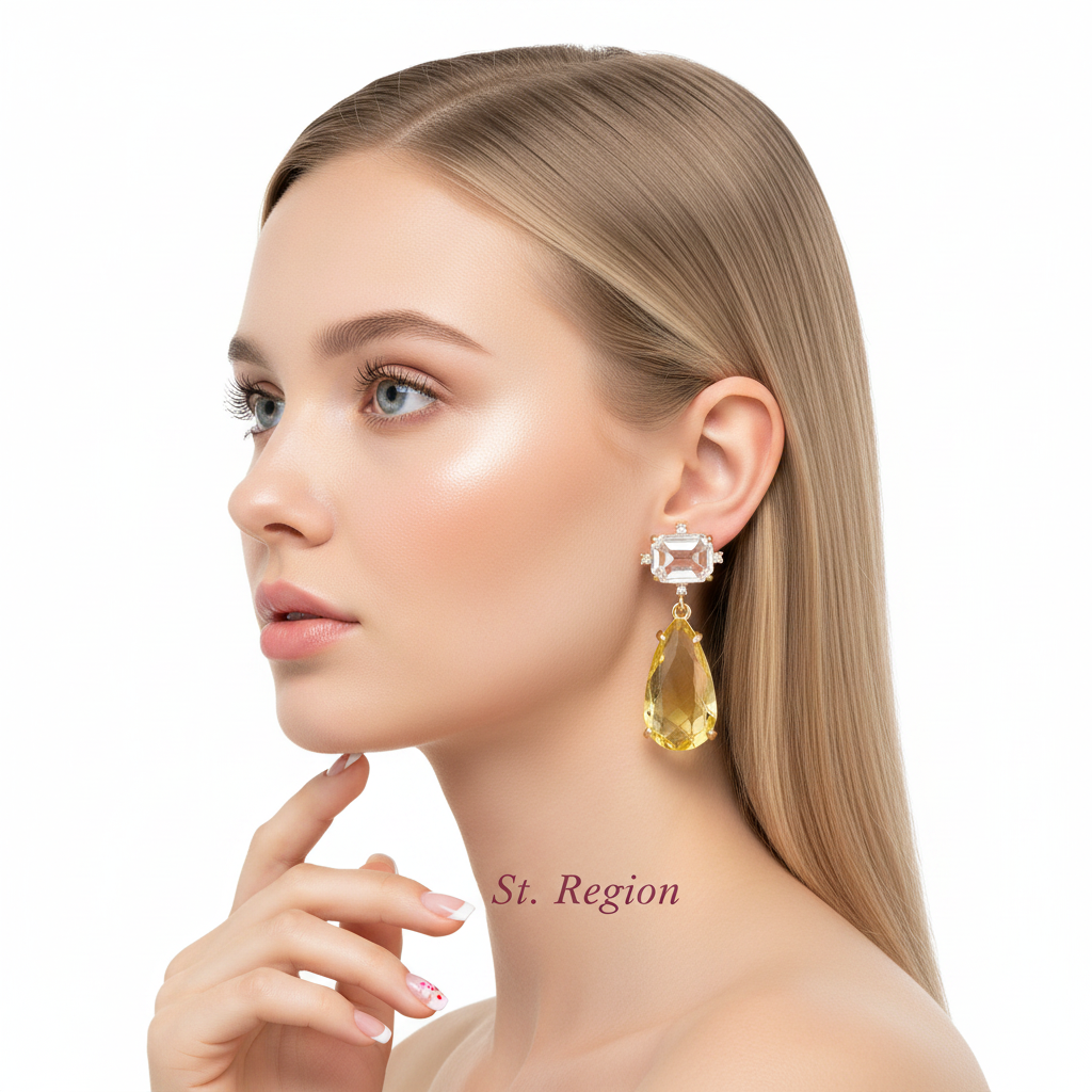 Yellow Crystal & Cubic Zirconia Goldtone Rectangle Drop Earrings