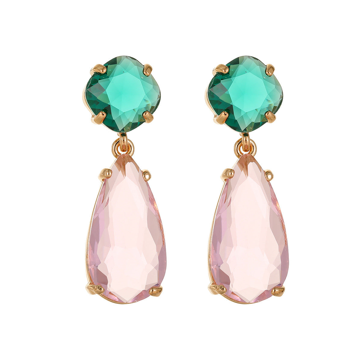 Green & Pink Crystal Goldtone Cushion Drop Earrings