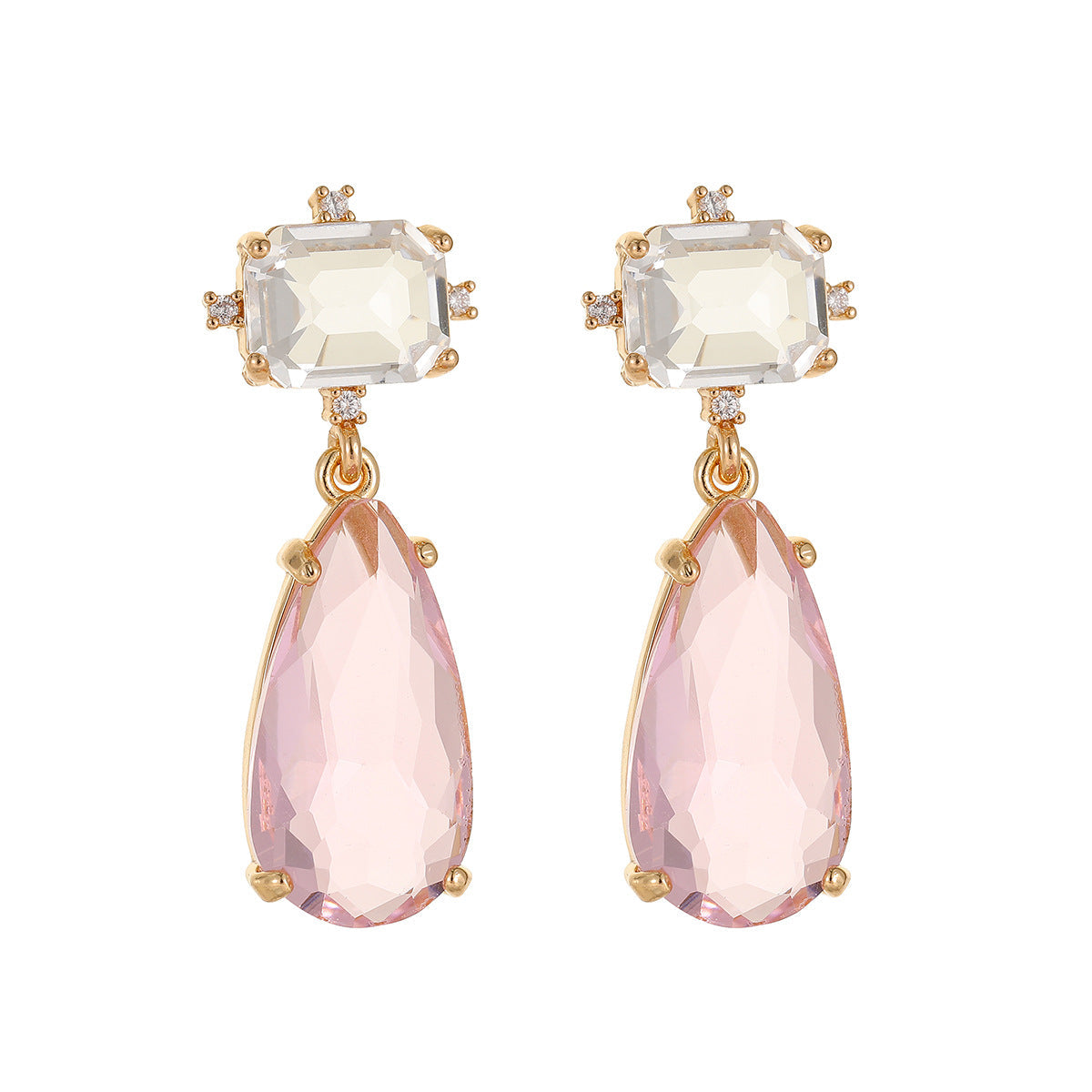 Pink Crystal & Cubic Zirconia Goldtone Rectangle Drop Earrings