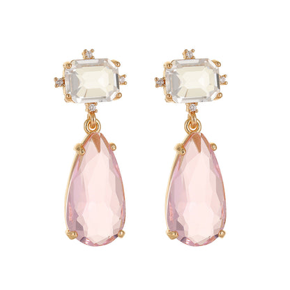 Pink Crystal & Cubic Zirconia Goldtone Rectangle Drop Earrings
