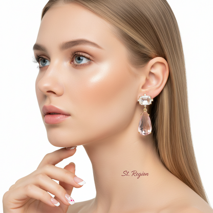 Pink Crystal & Cubic Zirconia Goldtone Rectangle Drop Earrings