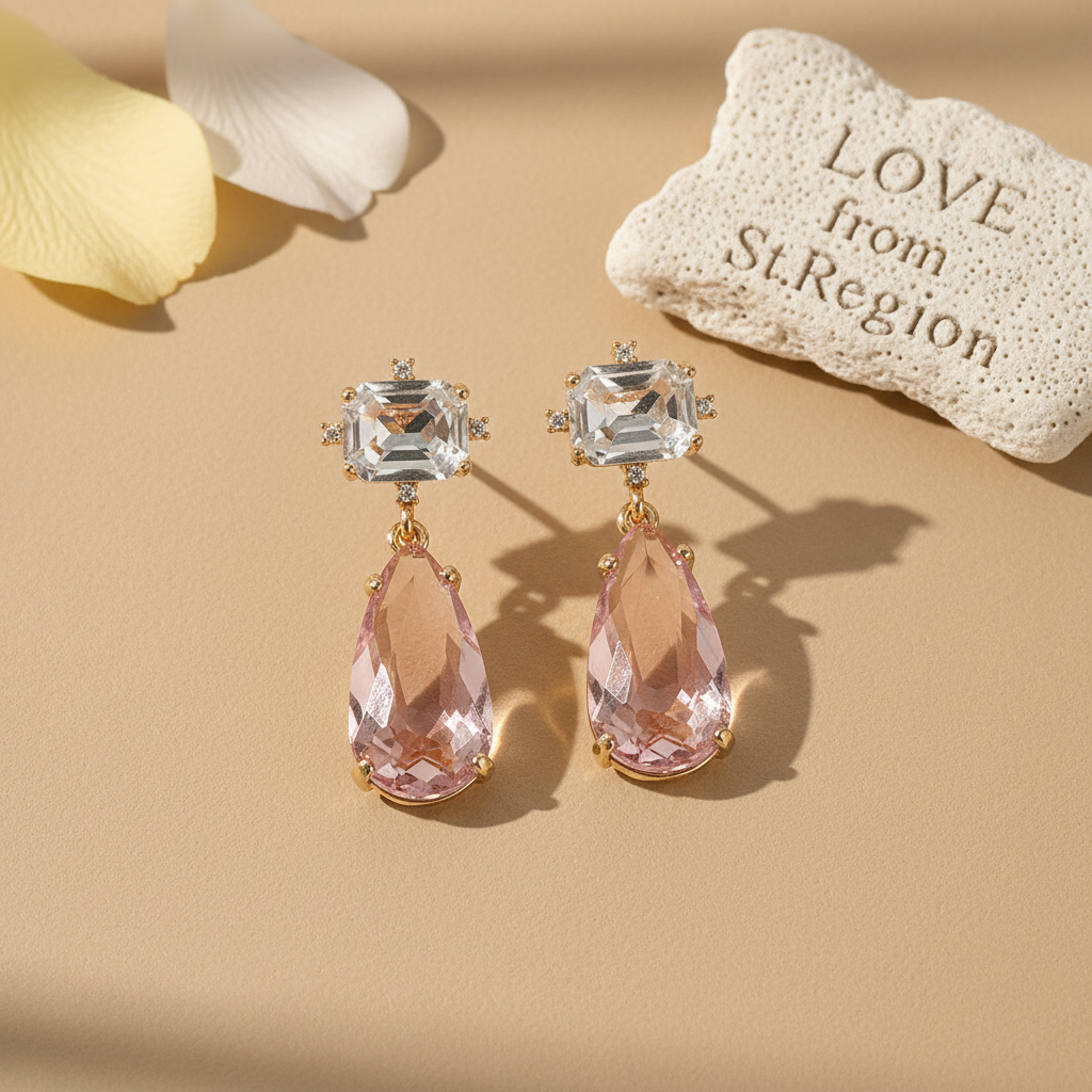 Pink Crystal & Cubic Zirconia Goldtone Rectangle Drop Earrings