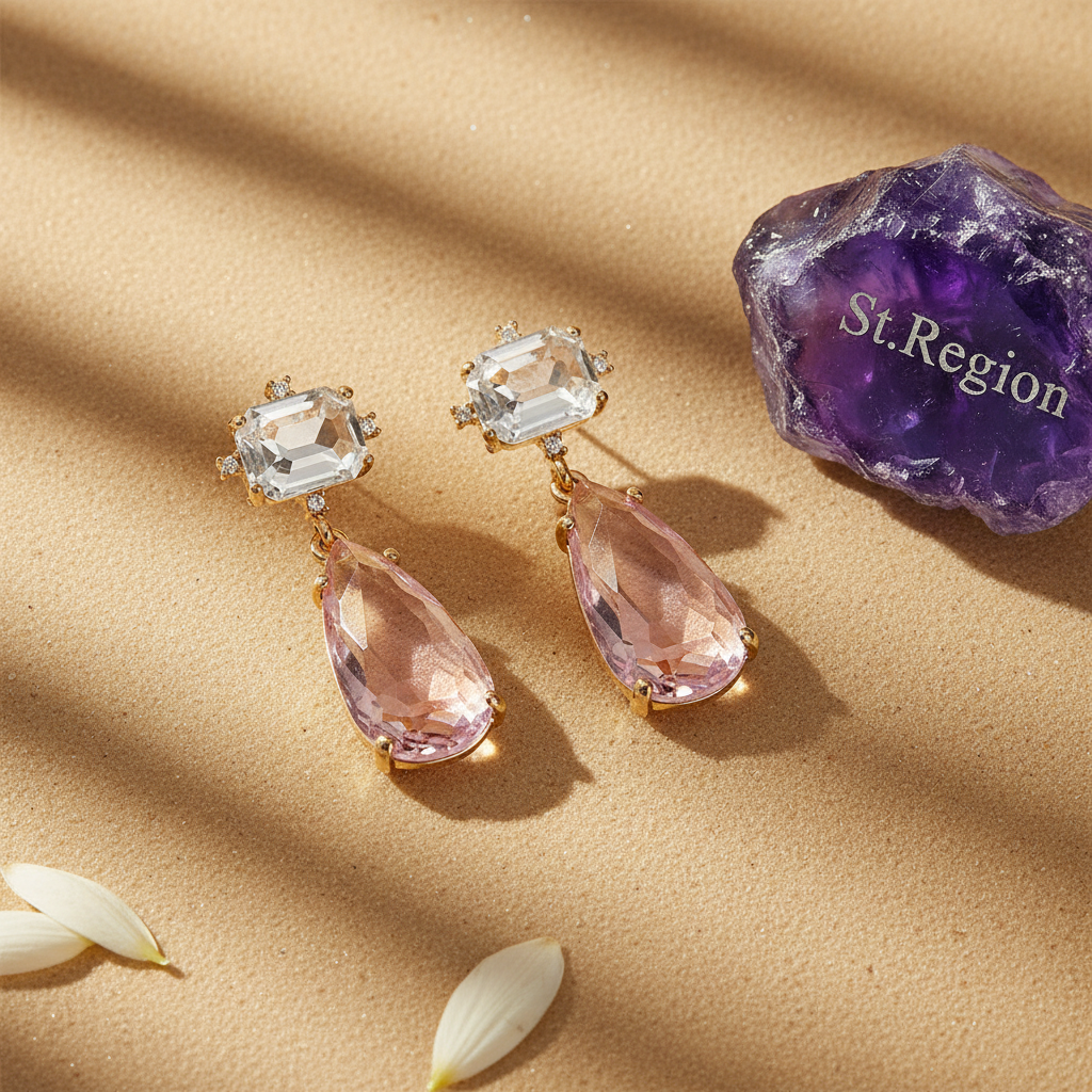 Pink Crystal & Cubic Zirconia Goldtone Rectangle Drop Earrings