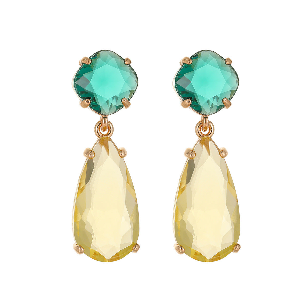 Green & Yellow Crystal Goldtone Cushion Drop Earrings