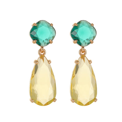 Green & Yellow Crystal Goldtone Cushion Drop Earrings