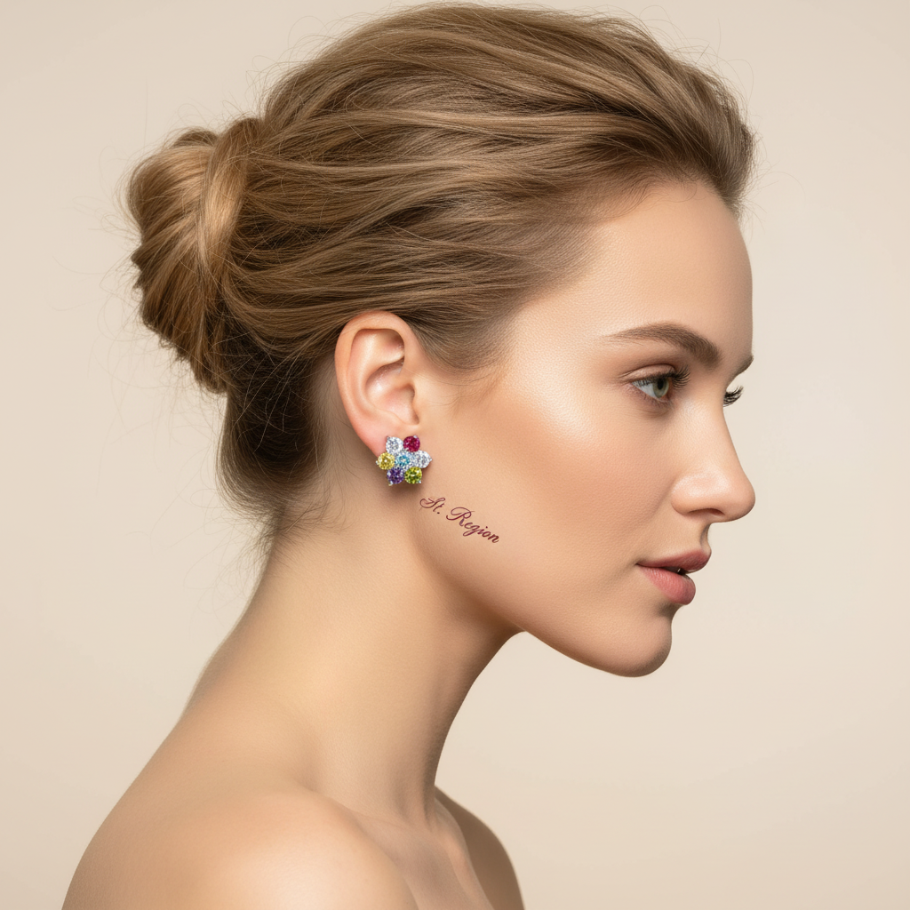 Multi-Colored Crystal & Silvertone Flower Stud Earrings