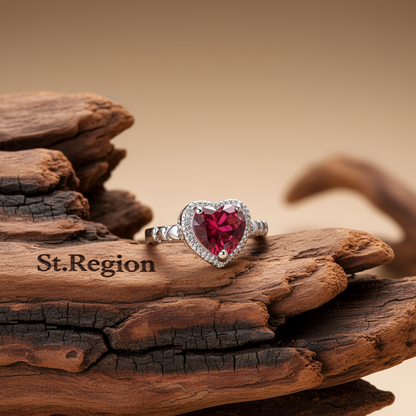 Rose Crystal & Silvertone Heart Ring