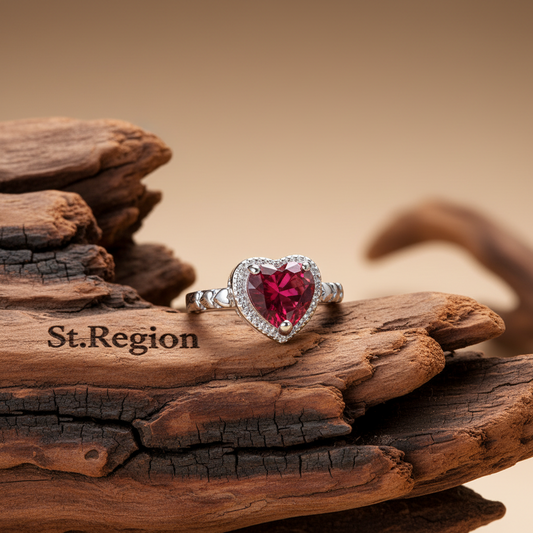 Rose Crystal & Silvertone Heart Ring