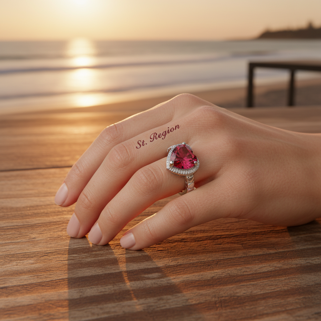 Rose Crystal & Silvertone Heart Ring