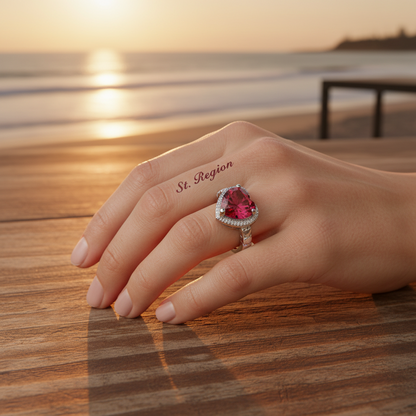 Rose Crystal & Silvertone Heart Ring