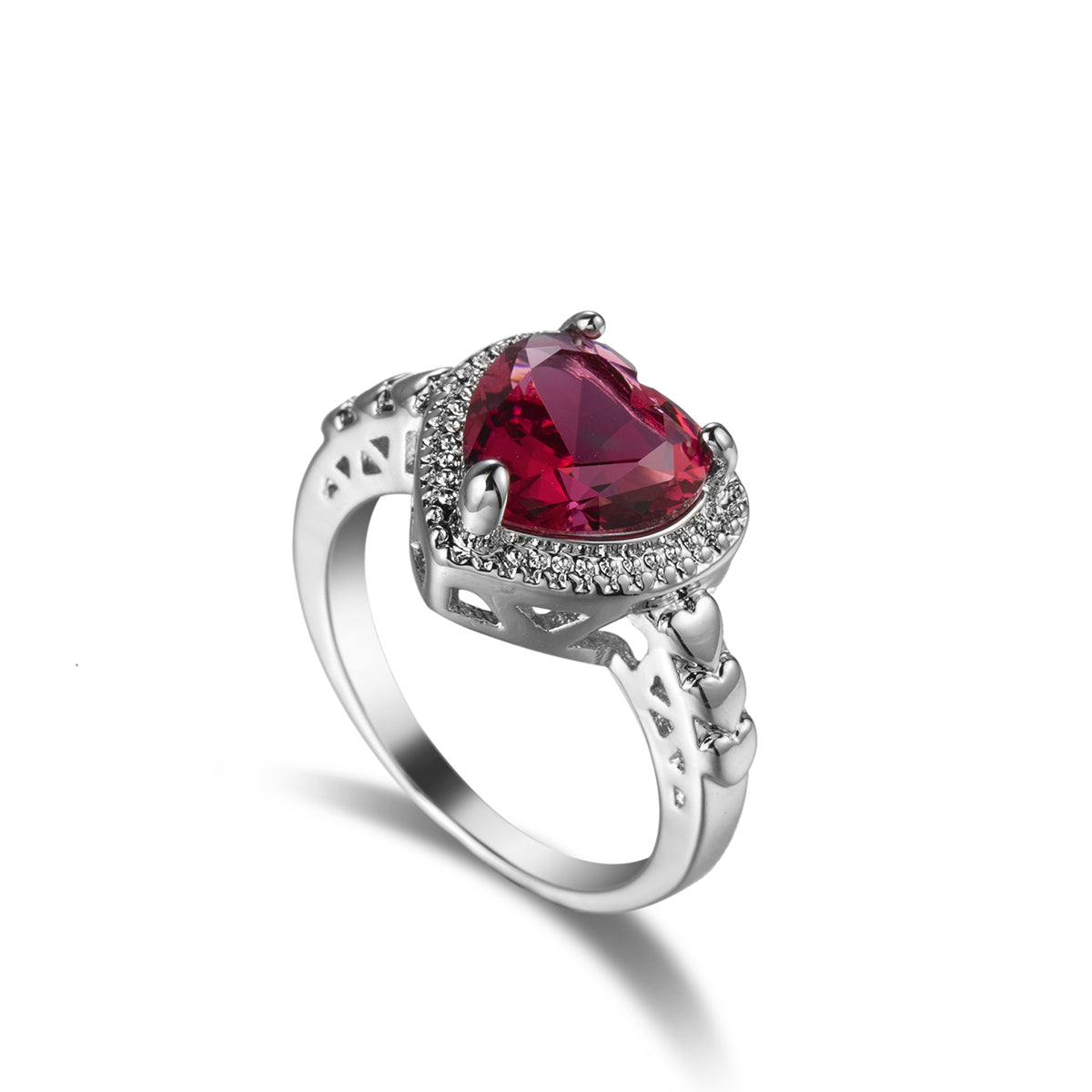 Rose Crystal & Silvertone Heart Ring