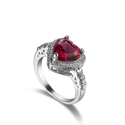 Rose Crystal & Silvertone Heart Ring