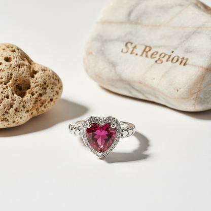 Rose Crystal & Silvertone Heart Ring