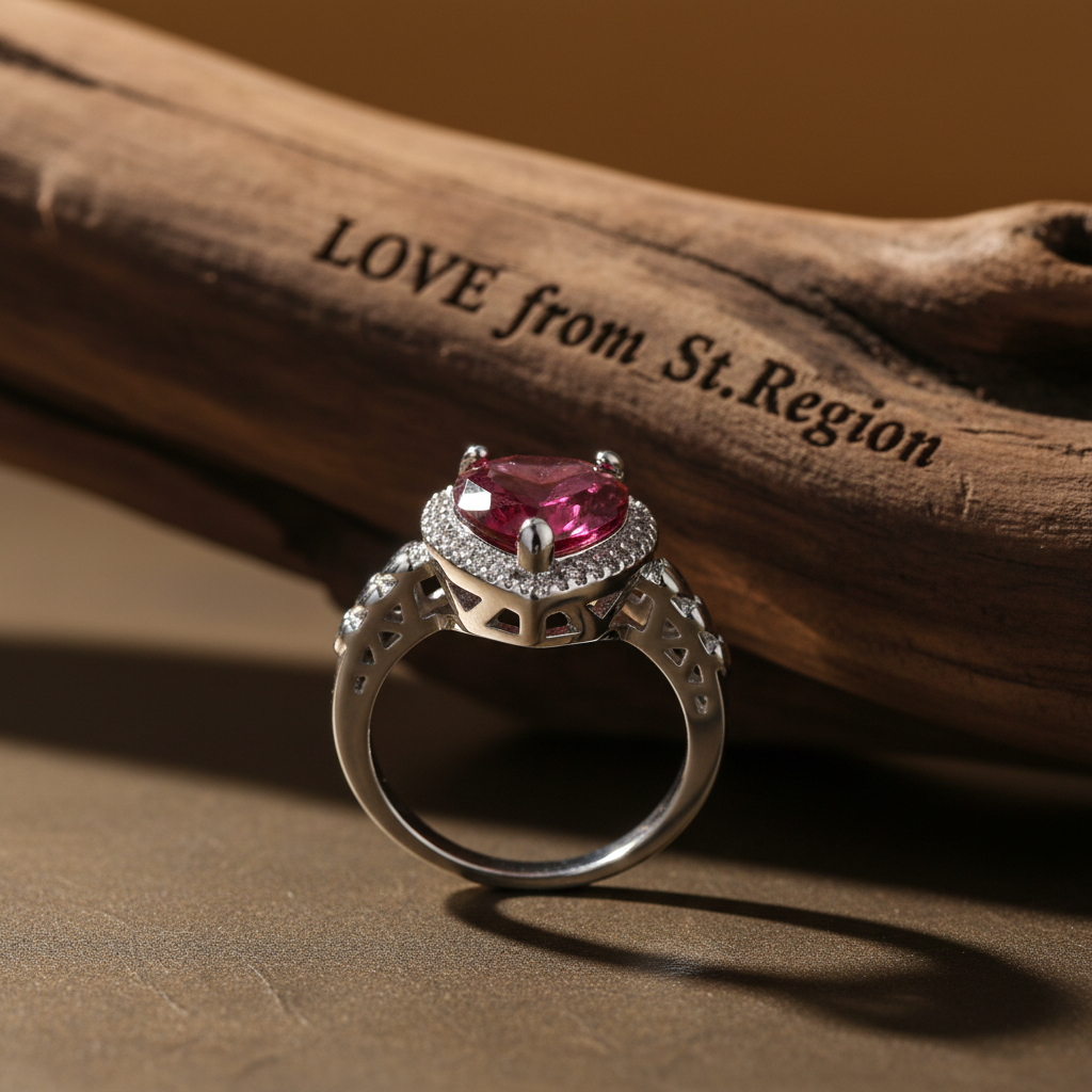 Rose Crystal & Silvertone Heart Ring