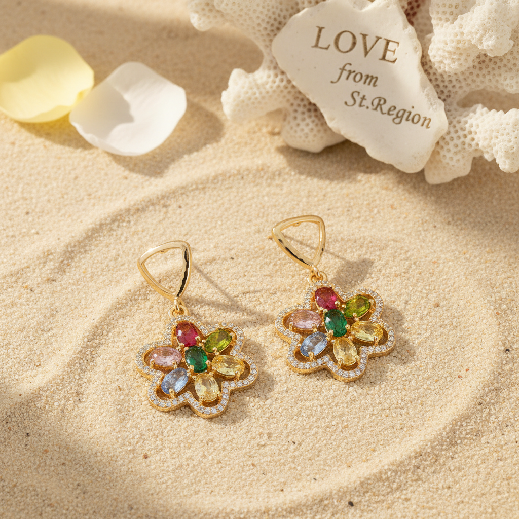 Multi-colored Crystal & Cubic Zirconia Goldtone Flower Dangle Earrings