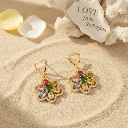 Multi-colored Crystal & Cubic Zirconia Goldtone Flower Dangle Earrings
