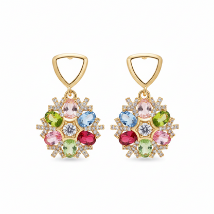 Multi-colored Crystal & Cubic Zirconia Goldtone Snowflake Dangle Earrings