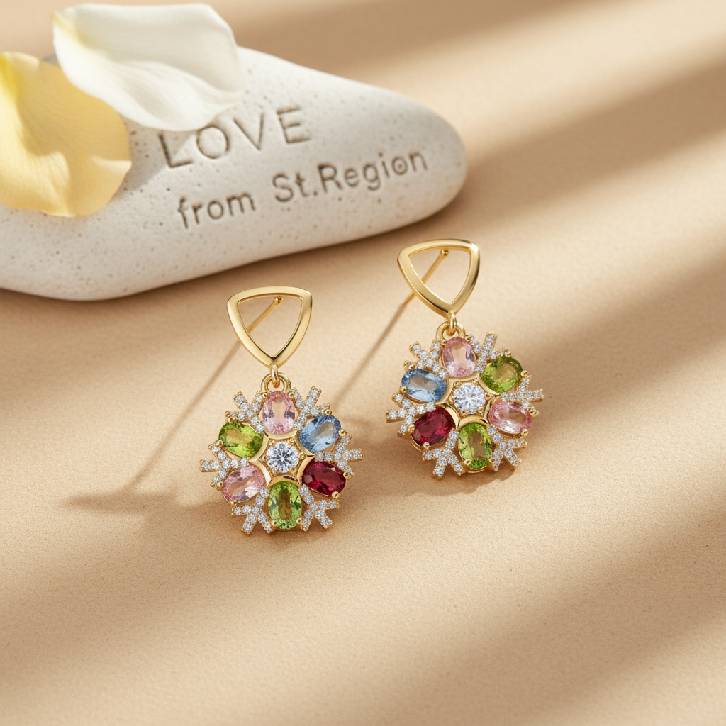 Multi-colored Crystal & Cubic Zirconia Goldtone Snowflake Dangle Earrings