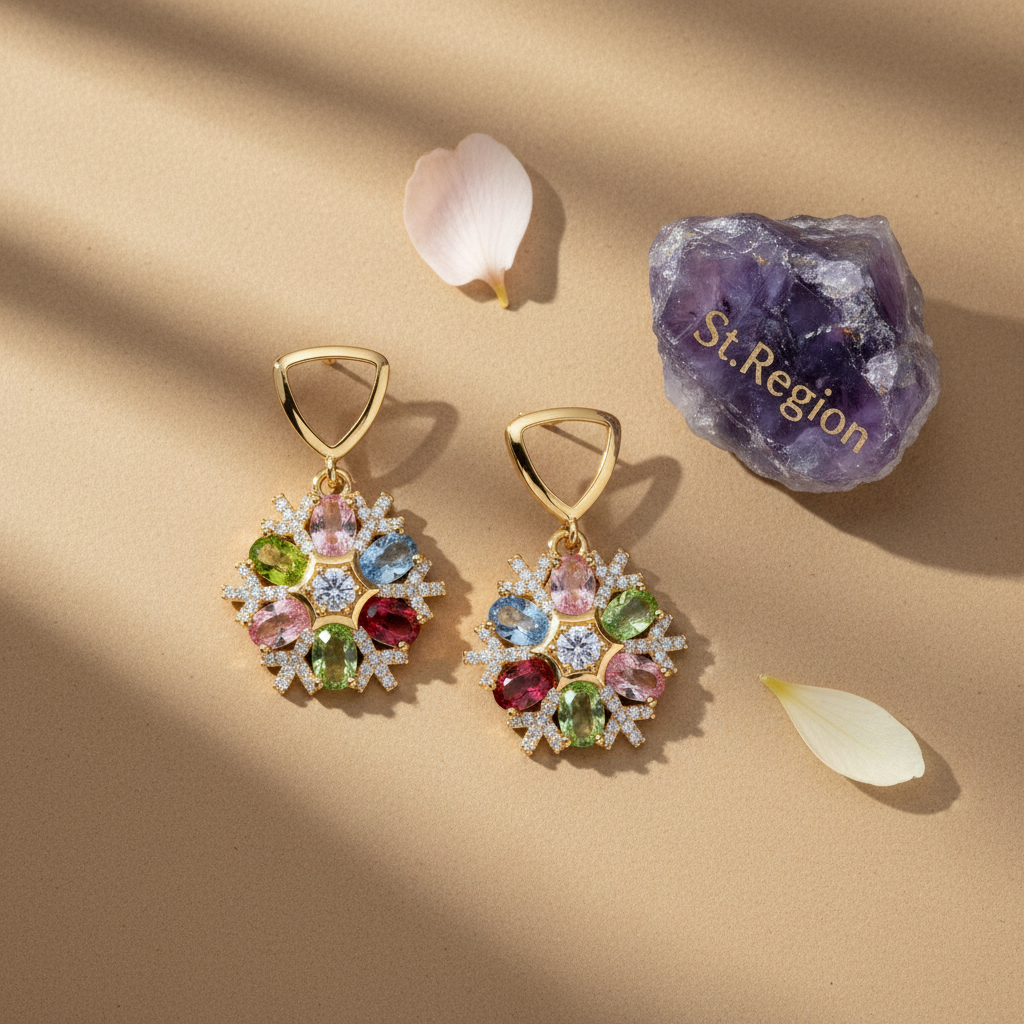 Multi-colored Crystal & Cubic Zirconia Goldtone Snowflake Dangle Earrings