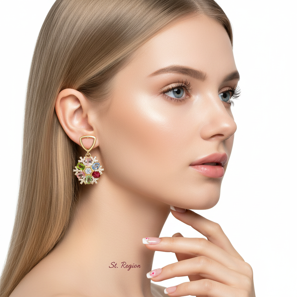 Multi-colored Crystal & Cubic Zirconia Goldtone Snowflake Dangle Earrings